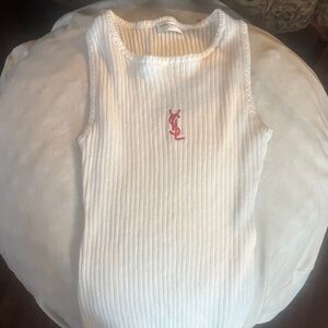 Saint Laurent White Ribbed women’s  ribbed Tank Top with Red Logo Size S